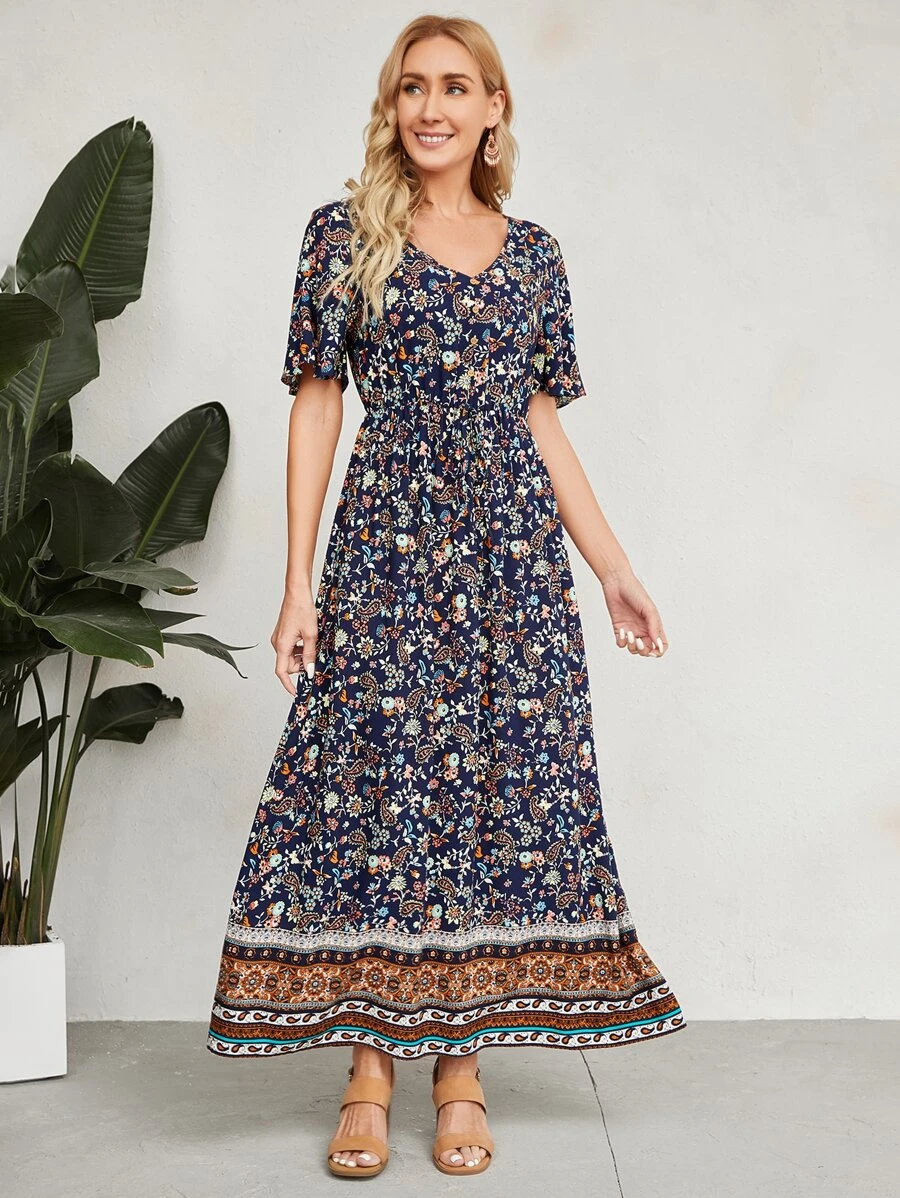 EMERY ROSE Vestido con estampado floral de cuello V - Multicolor - Ver 1