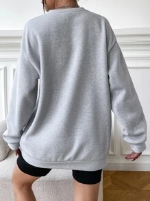 SHEIN EZwear Letter Embroidery Drop Shoulder Sweatshirt,Long Sleeve Tops