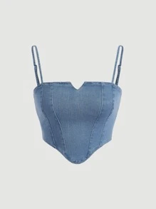 SHEIN MOD Hanky Hem Cami Denim Top - Light Wash - View 1