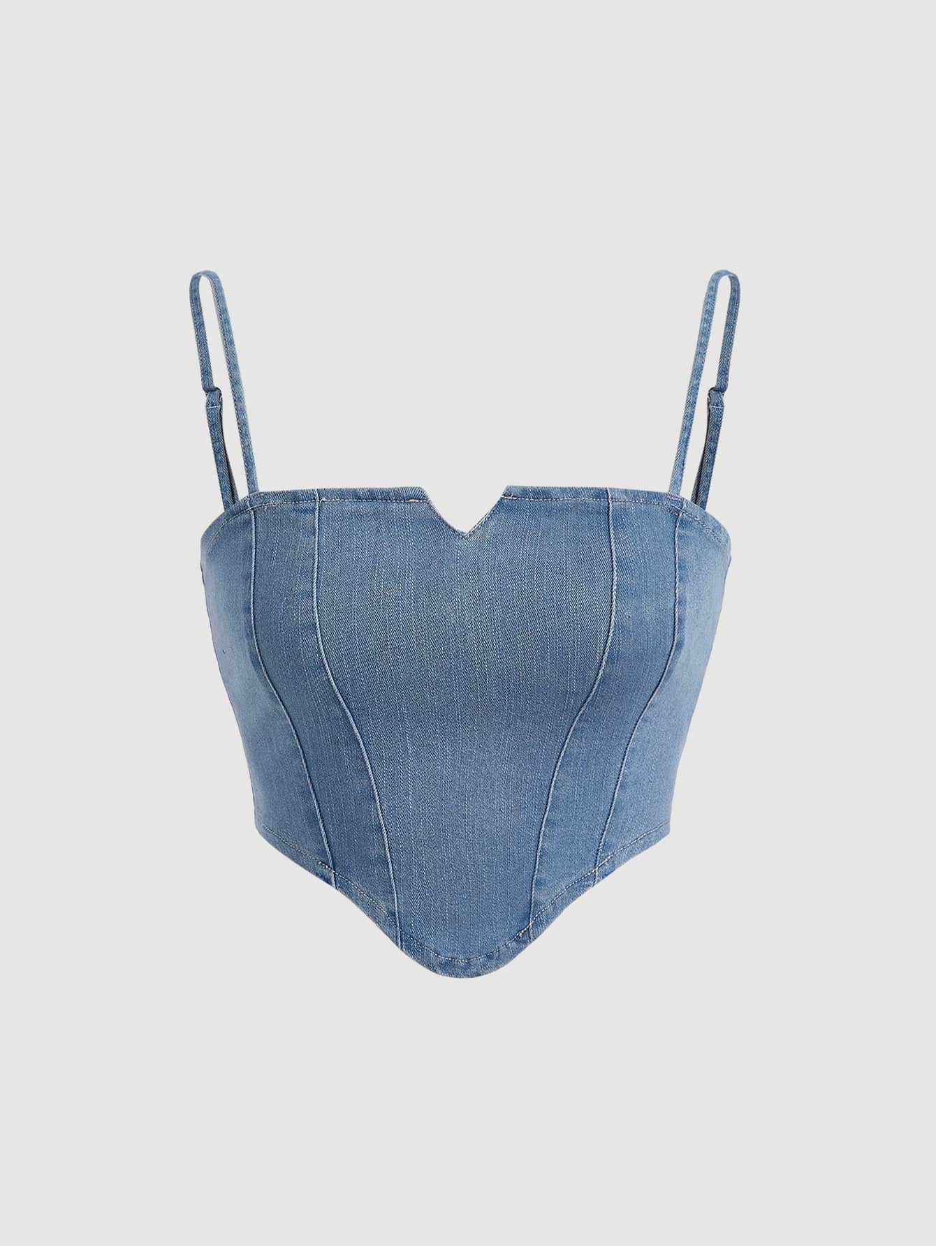 SHEIN MOD Hanky Hem Cami Denim Top - Light Wash - View 1