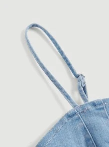 SHEIN MOD Hanky Hem Cami Denim Top - Light Wash - View 4