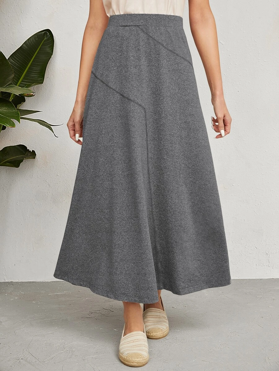 EMERY ROSE Solid High Waist A-line Skirt - Grey - View 1
