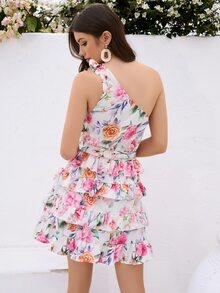 SHEIN VCAY Đầm Thắt lưng phân lớp Hoa Tất cả trên in Boho - Nhiều màu - Xem 2