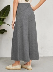 EMERY ROSE Solid High Waist A-line Skirt - Grey - View 2