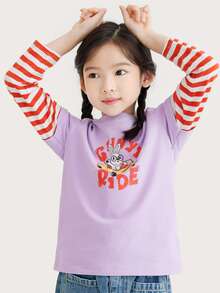 Chicas Camiseta 2 en 1 con estampado de rayas y letra - Lila Púrpura - Ver 5