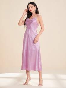 Modelyn Jacquard Cami Dress & Open Front Coat - Mauve Purple - View 3