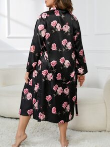 Bata con estampado floral con cinturón de satén - Multicolor - Ver 2