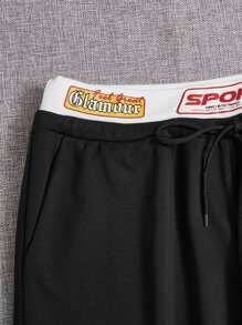 SHEIN Coolane Bikercore Letter Graphic Contrast Binding Cami Top & Joggers - Black - View 5