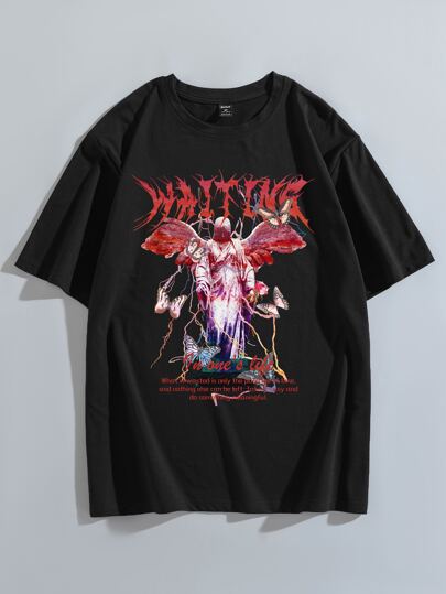 Guys Cotton Figure & Butterfly Print Tee