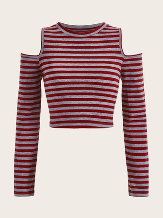Striped Cold Shoulder Tee