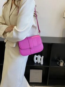 Bolsa cuadrada minimalista con solapa - Rosa Fucsia - Ver 6