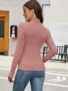 SHEIN Clasi 羅紋小高領T恤 - 藕粉色 - 查看 2