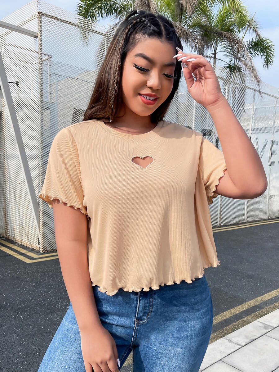 SHEIN EZwear Áo thun Plus size Cắt ra Xù nhỏ màu trơn Giải trí