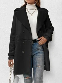 Muchica 西裝領雙排釦毛絨內襯外套