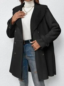 Muchica 西裝領雙排釦毛絨內襯外套