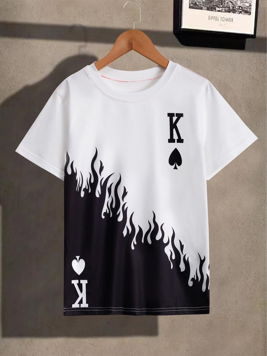 Boys Playing Card Print Tee - Black and White - View 1