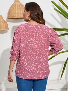 SHEIN LUNE Plus Confetti Heart Print Puff Sleeve Blouse - Multicolor - View 2