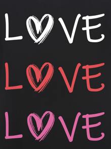 SHEIN LUNE Heart And Letter Graphic Tee - Black - View 3