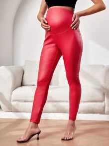 SHEIN quần jean bà bầu Dây kéo màu trơn - Đỏ - Xem 4