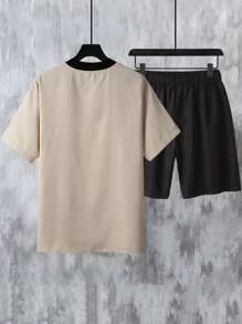 Manfinity Men Japanese Letter Graphic Shirt & Drawstring Waist Shorts Without Tee - Multicolor - View 2