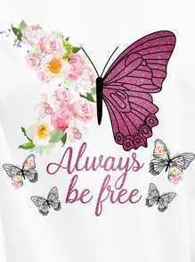 INAWLY Áo thun nữ Lá thư Loại bướm Giải trí - trắng - Xem 5