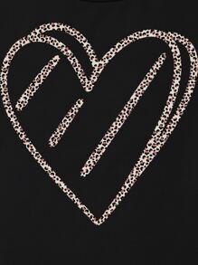 SHEIN EZwear Heart & Leopard Print Crop Tee - Black - View 5