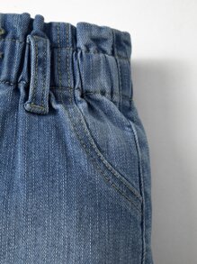 Baby Paperbag Waist Denim Skirt - Medium Wash - View 5