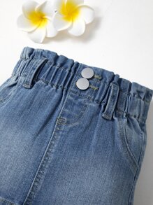 Baby Paperbag Waist Denim Skirt - Medium Wash - View 6