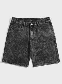 ROMWE MEN Guys Slant Pocket Denim Shorts - Dark Grey - View 1