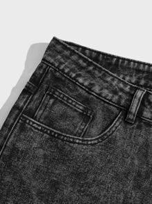 ROMWE MEN Guys Slant Pocket Denim Shorts - Dark Grey - View 4