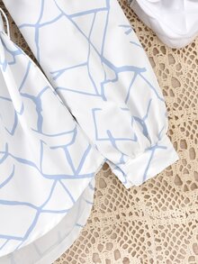 Girls Geo Print Two Tone Shirt - Blue and White - View 4