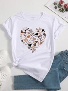 SHEIN LUNE Heart Print Tee - White - View 1