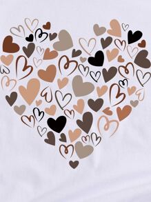 SHEIN LUNE Heart Print Tee - White - View 3