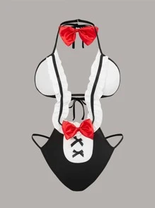 大碼荷葉邊女僕裝連體衣和領結