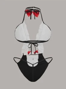 大碼荷葉邊女僕裝連體衣和領結