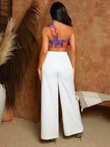 SHEIN SXY Allover Print One Shoulder Crop Top - Multicolor - View 2