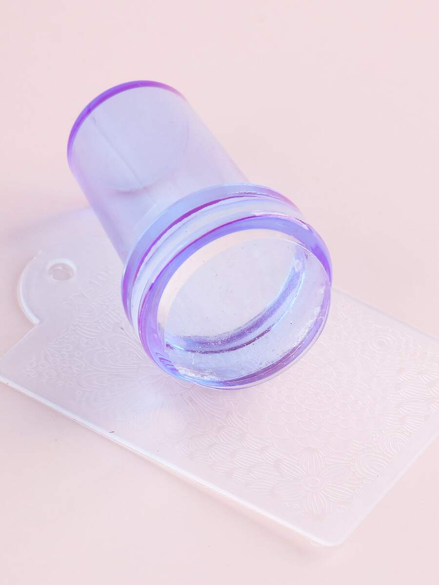 FULL BEAUTY 2pcs Nail Art Stamper & Scraper Set, Portable Small Silicone Jelly Stamper Kits Nail Stamping Plate Polish Print Transfer French Manicure Tools - Purple - View 1