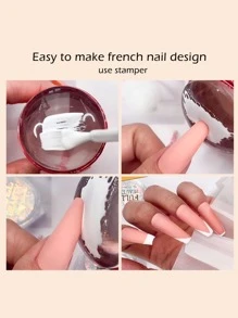 FULL BEAUTY 2pcs Nail Art Stamper & Scraper Set, Portable Small Silicone Jelly Stamper Kits Nail Stamping Plate Polish Print Transfer French Manicure Tools - Purple - View 4