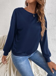 SHEIN Essnce 素色扭結露背運動衫 - 藏蓝色 - 查看 4