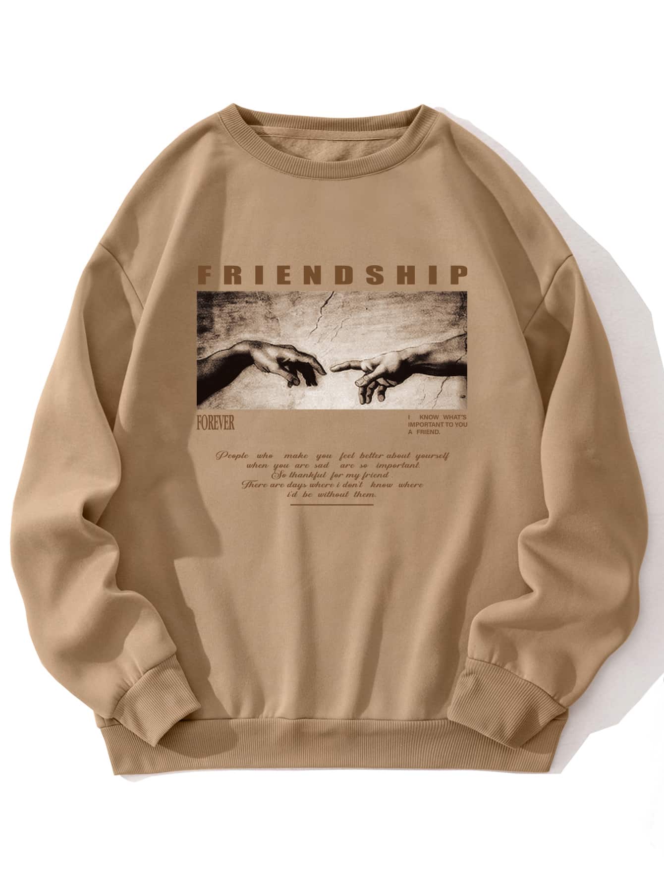 Manfinity Dauomo Áo nỉ Nam Con số Slogan Giải trí - Màu Khaki - Xem 1