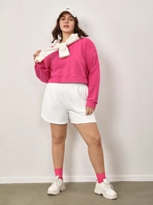 SHEIN BASICS Plus Solid Slant Pocket Shorts - White - View 4