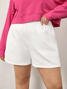 SHEIN BASICS Plus Solid Slant Pocket Shorts - White - View 6