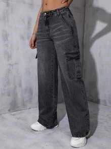 Flap Pocket Side Cargo Jeans - Grey - View 2