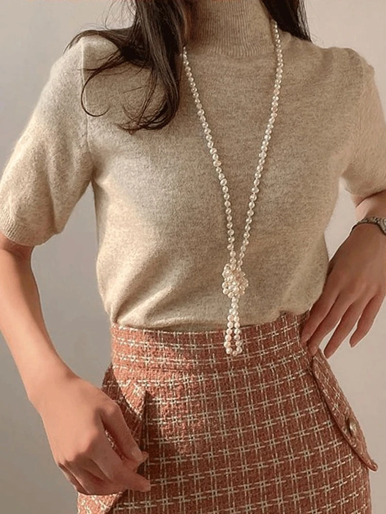 Mock Neck Puff Sleeve Knit Top