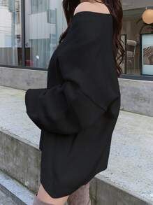 DAZY V-neck Drop Shoulder Jumper Dress - Black - View 5