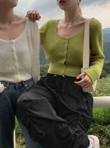 DAZY Drawstring Waist Flap Pocket Cargo Trousers - Black - View 3