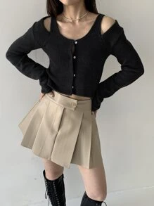 DAZY Cold Shoulder Button Front Tee - Black - View 3