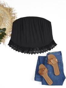 SHEIN LUNE Plus Contrast Lace Tube Top - Black - View 1