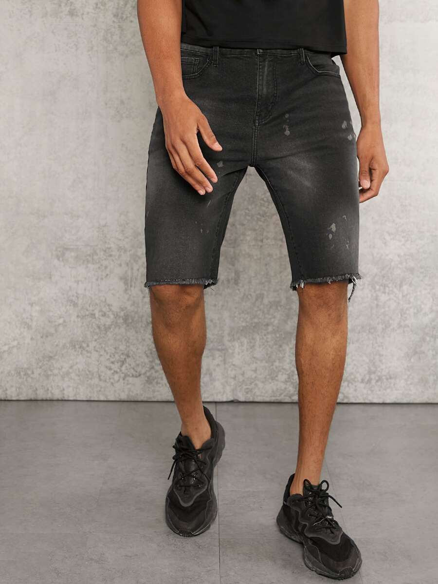 Manfinity RelaxMax Men Raw Hem Denim Shorts - Black - View 1