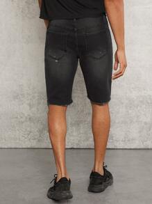 Manfinity RelaxMax Men Raw Hem Denim Shorts - Black - View 2